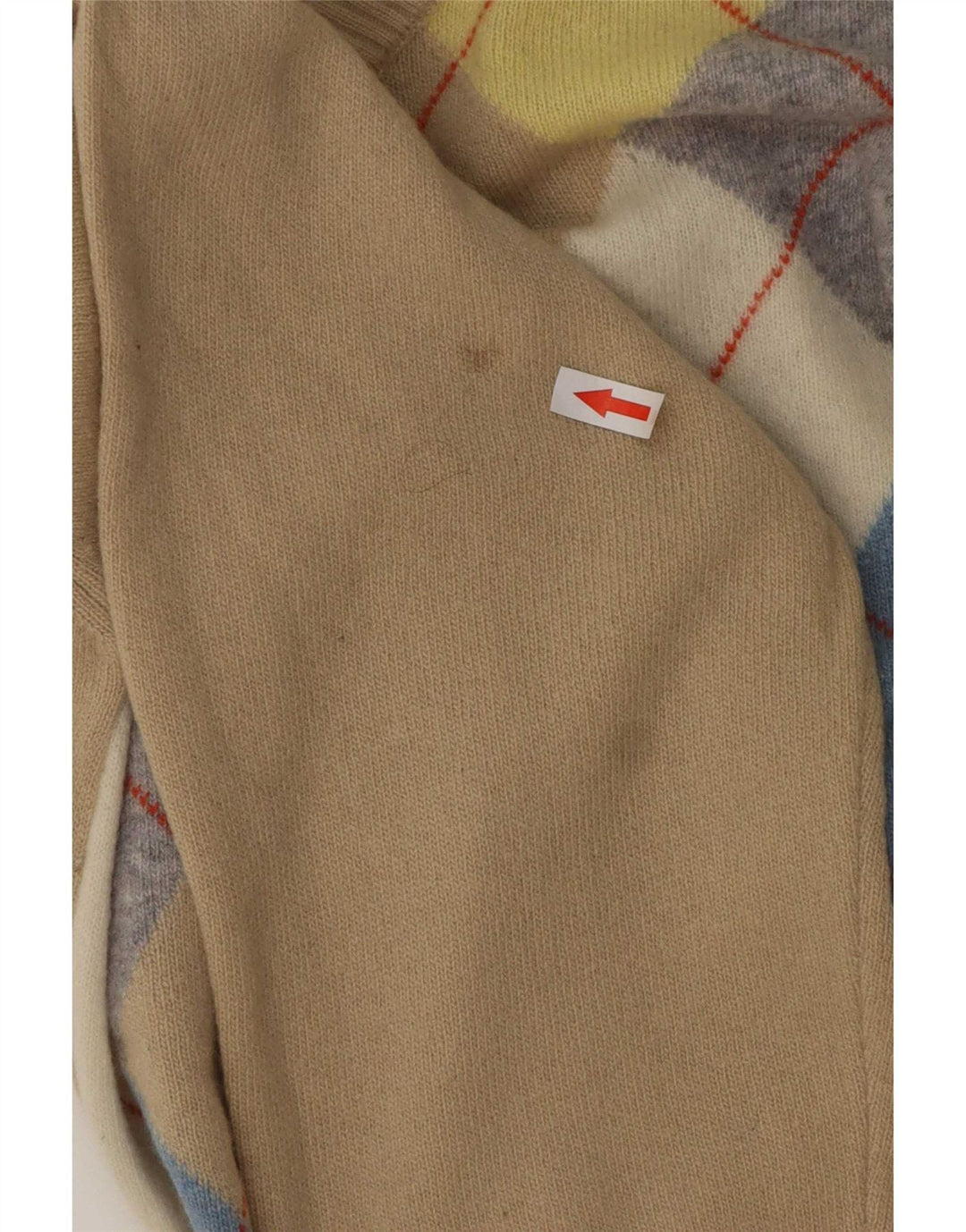 Benetton Herre V-hals sweater Stor Beige Argyle/Diamond Wool