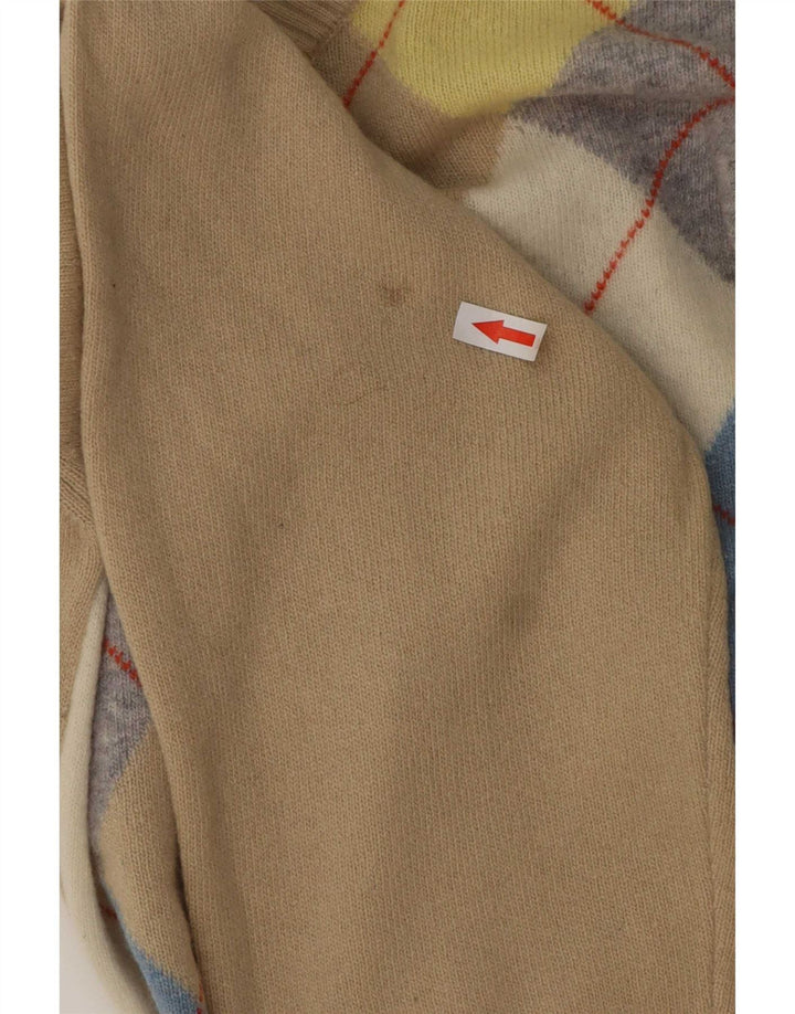 Benetton Herre V-hals sweater Stor Beige Argyle/Diamond Wool