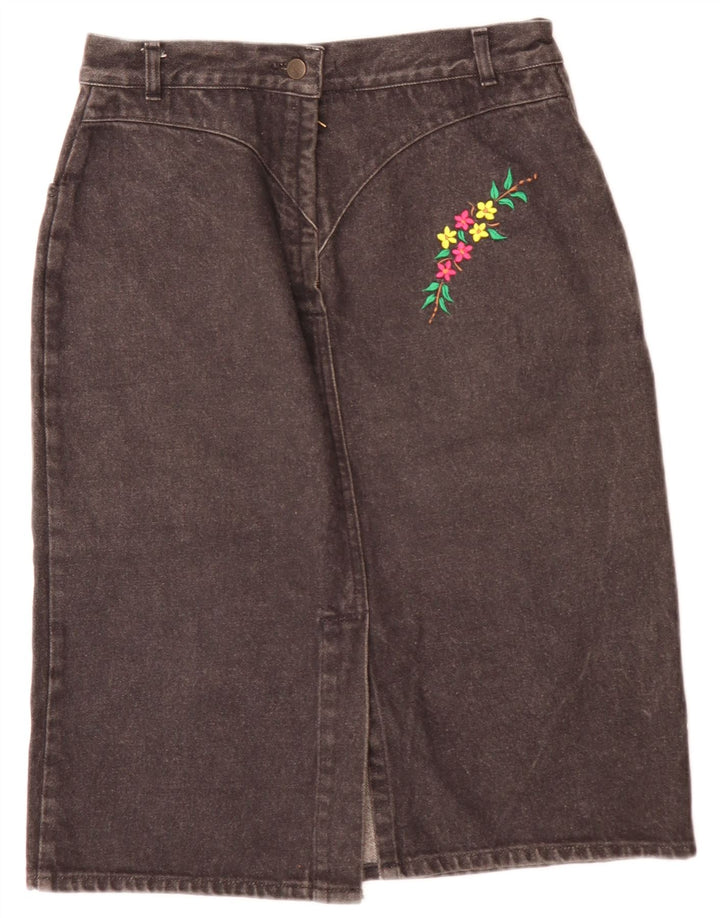 Vintage denimnederdel til kvinder W28 Medium Grey Floral