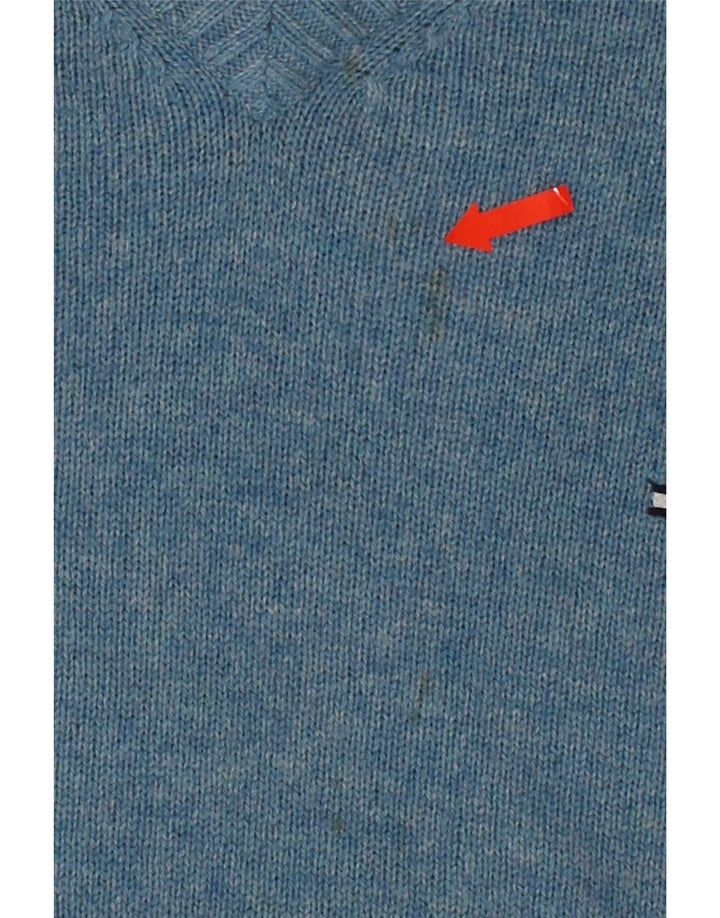 TOMMY HILFIGER Mens V-Neck Jumper Sweater Medium Blue Lambswool Vintage Tommy Hilfiger and Second-Hand Tommy Hilfiger from Messina Hembry 