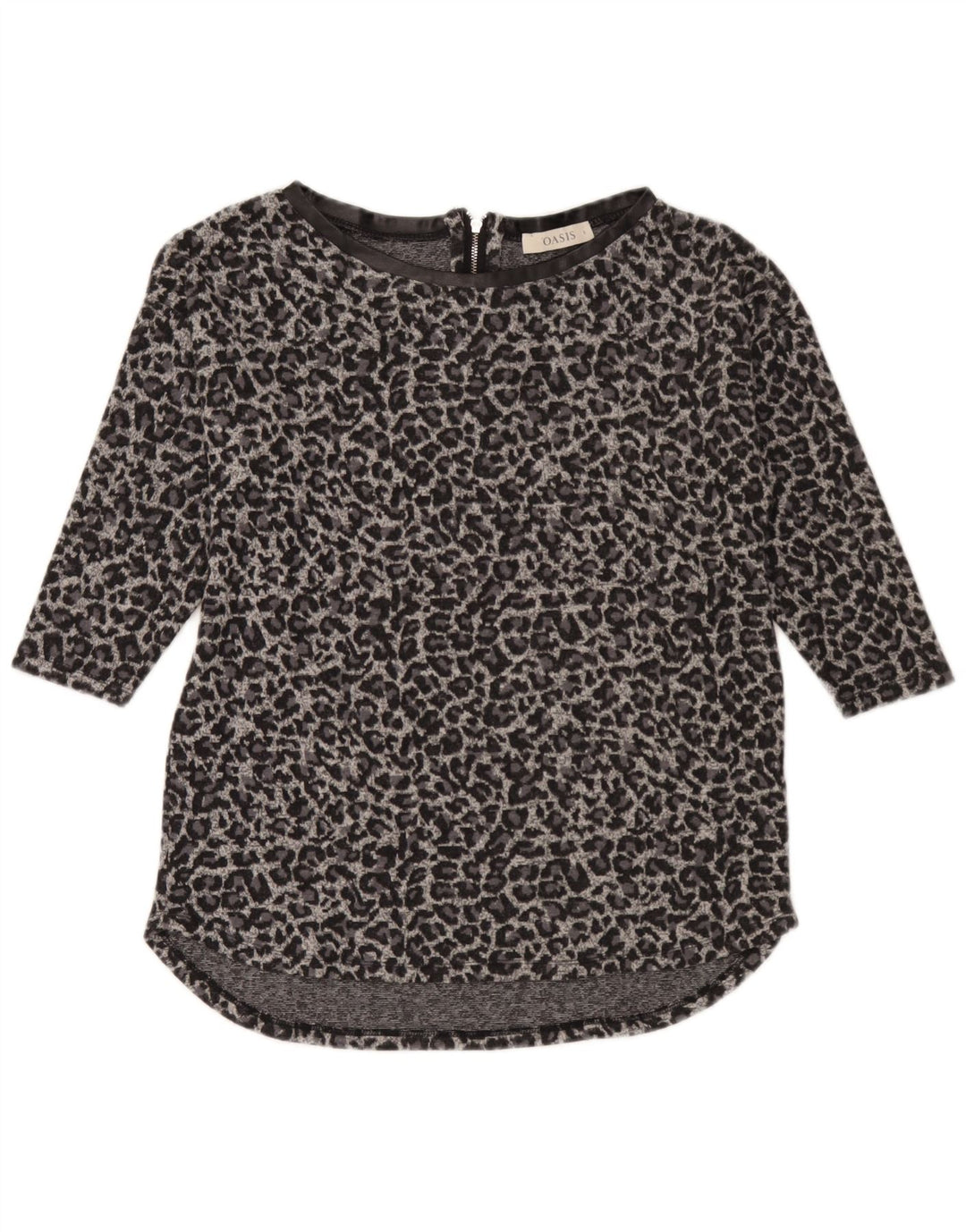 Oasis Dame 3/4-ærmet Tunika Top UK 10 Small Grå Animal Print Polyester
