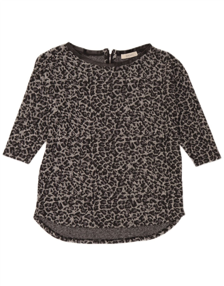 Oasis Dame 3/4-ærmet Tunika Top UK 10 Small Grå Animal Print Polyester