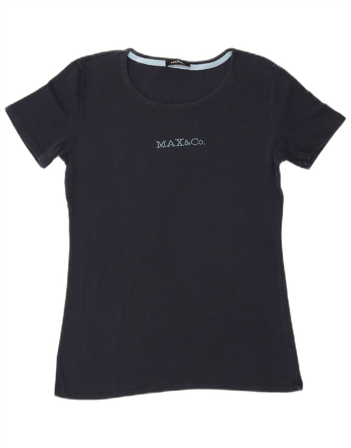 Max & Co. Grafisk T-shirt top til kvinder UK 10 Small Navy Blue