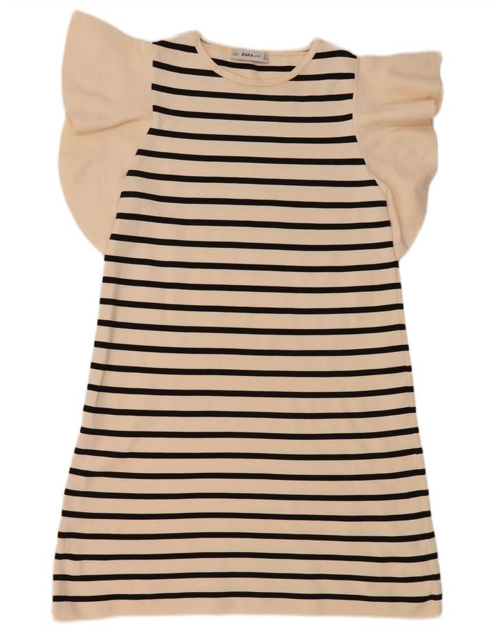 Zara Womens Basic Dress UK 10 Small Off White Stribet Nylon