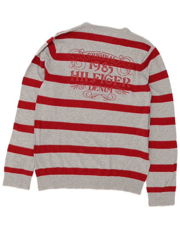 Tommy Hilfiger Herre grafisk rund hals sweater XL grå stribet bomuld