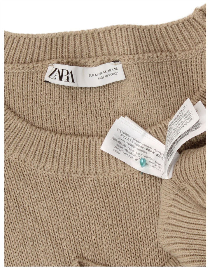 Zara Dame Loose Fit Jumper Sweater UK 14 Medium Beige Polyester