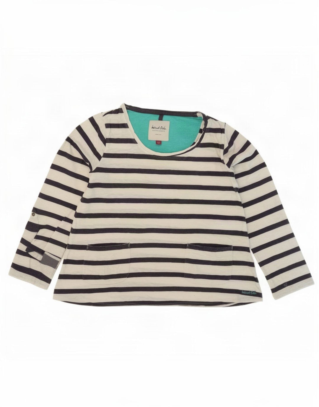 Weird Fish Dame Top Langærmet UK 12 Medium Hvid Stribet Bomuld