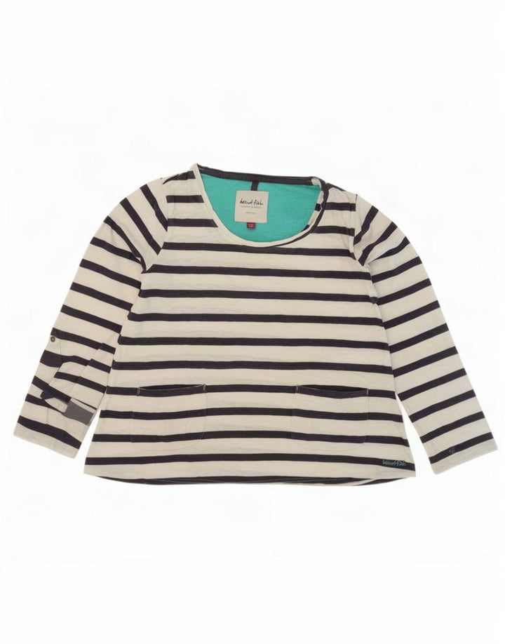 Weird Fish Dame Top Langærmet UK 12 Medium Hvid Stribet Bomuld