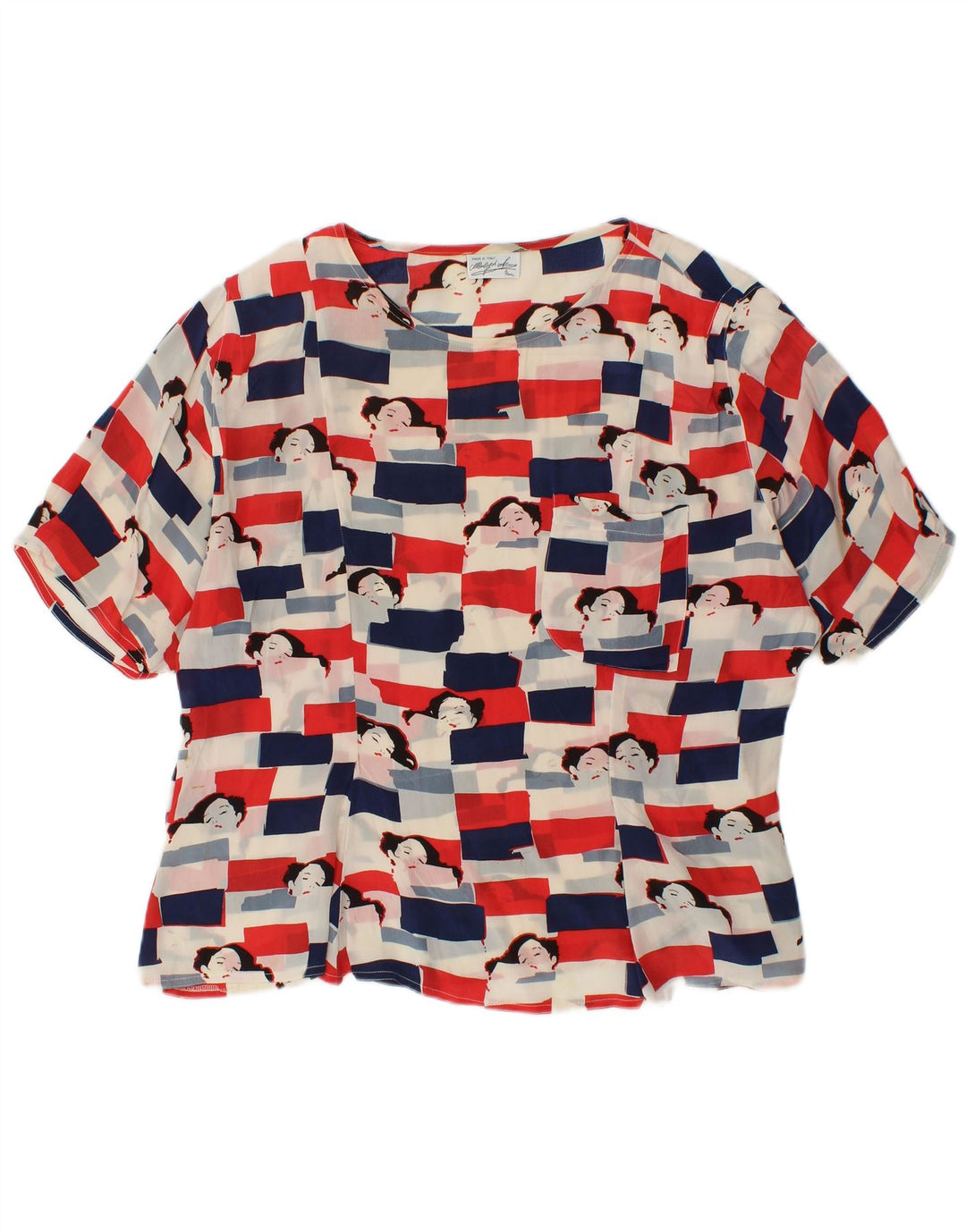 VINTAGE grafisk blusetop til kvinder UK 18 XL flerfarvet acetat