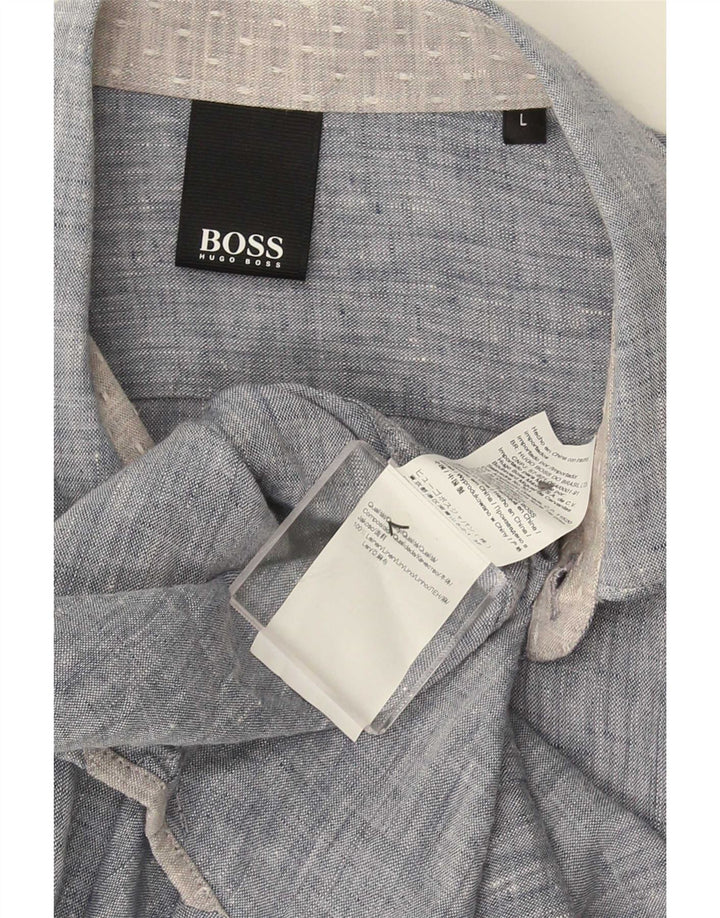 Hugo Boss Kortærmet Herreskjorte Stor Blå Bomuld