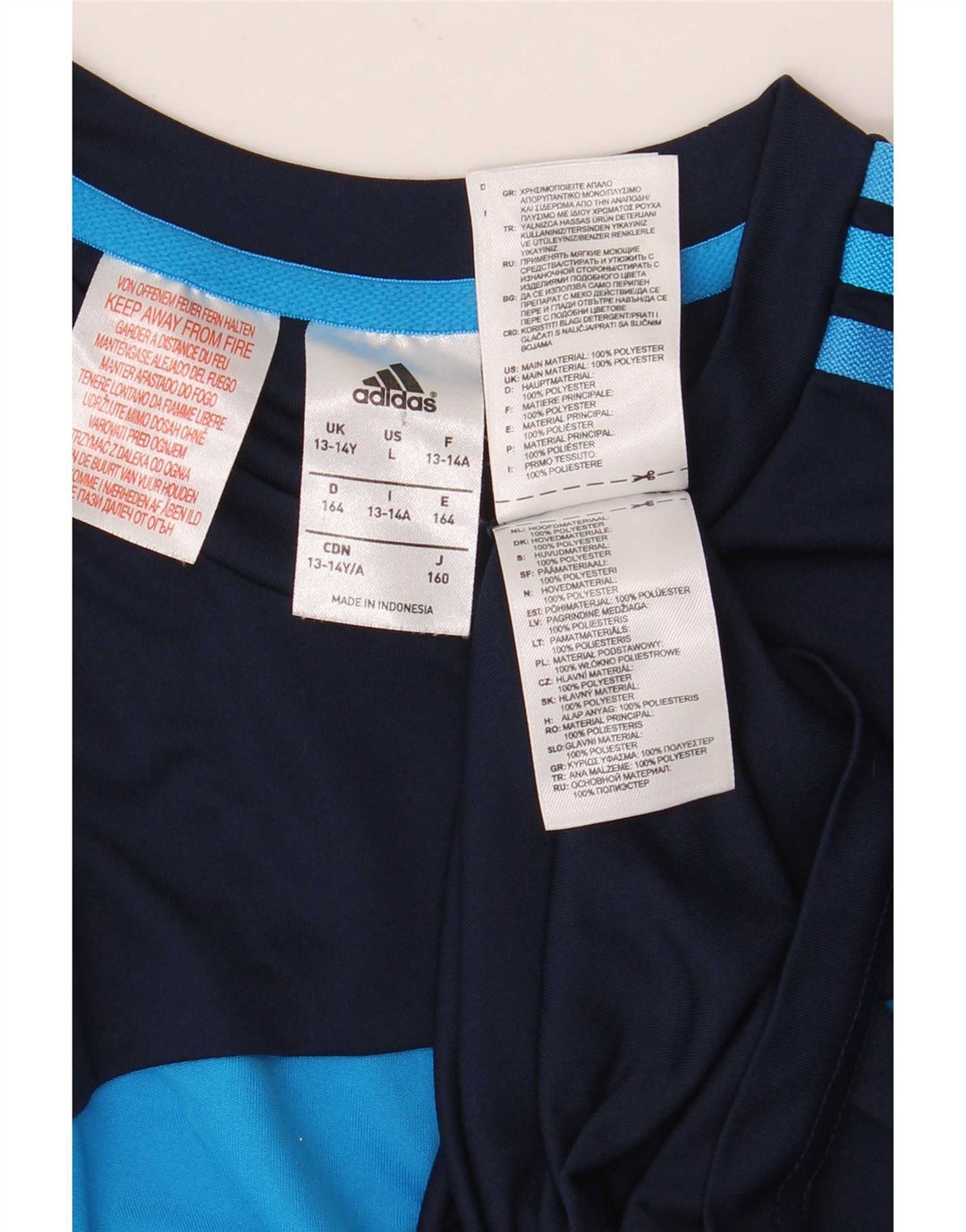 Adidas Boys T-Shirt Top 13-14 år Navy Blue Colourblock Polyester