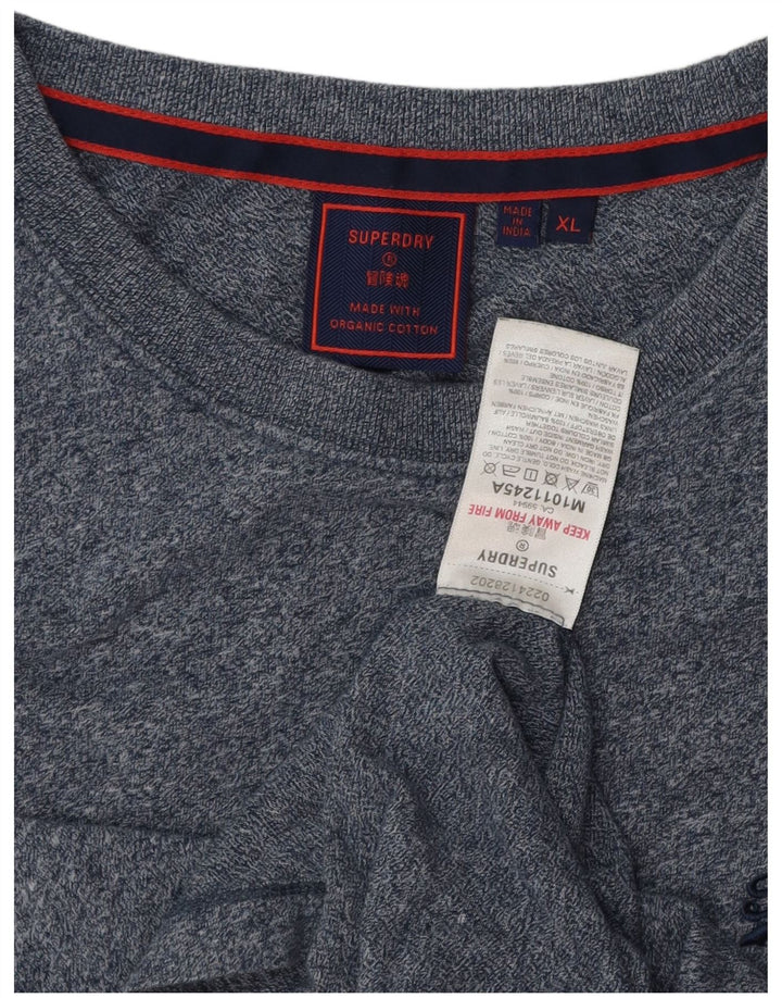 SUPERDRY T-shirt top til mænd XL marineblå flækket bomuld