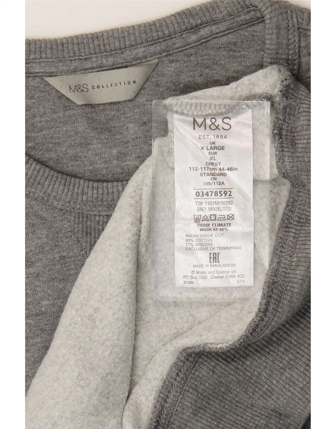 Marks & Spencer Herre Sweatshirt Jumper XL Grå Bomuld