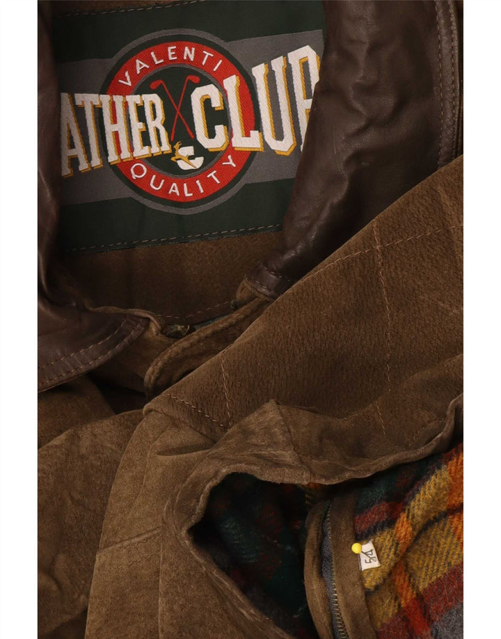 Vintage Herre Ruskind Windbreaker Coat IT 54 XL Khaki Læder