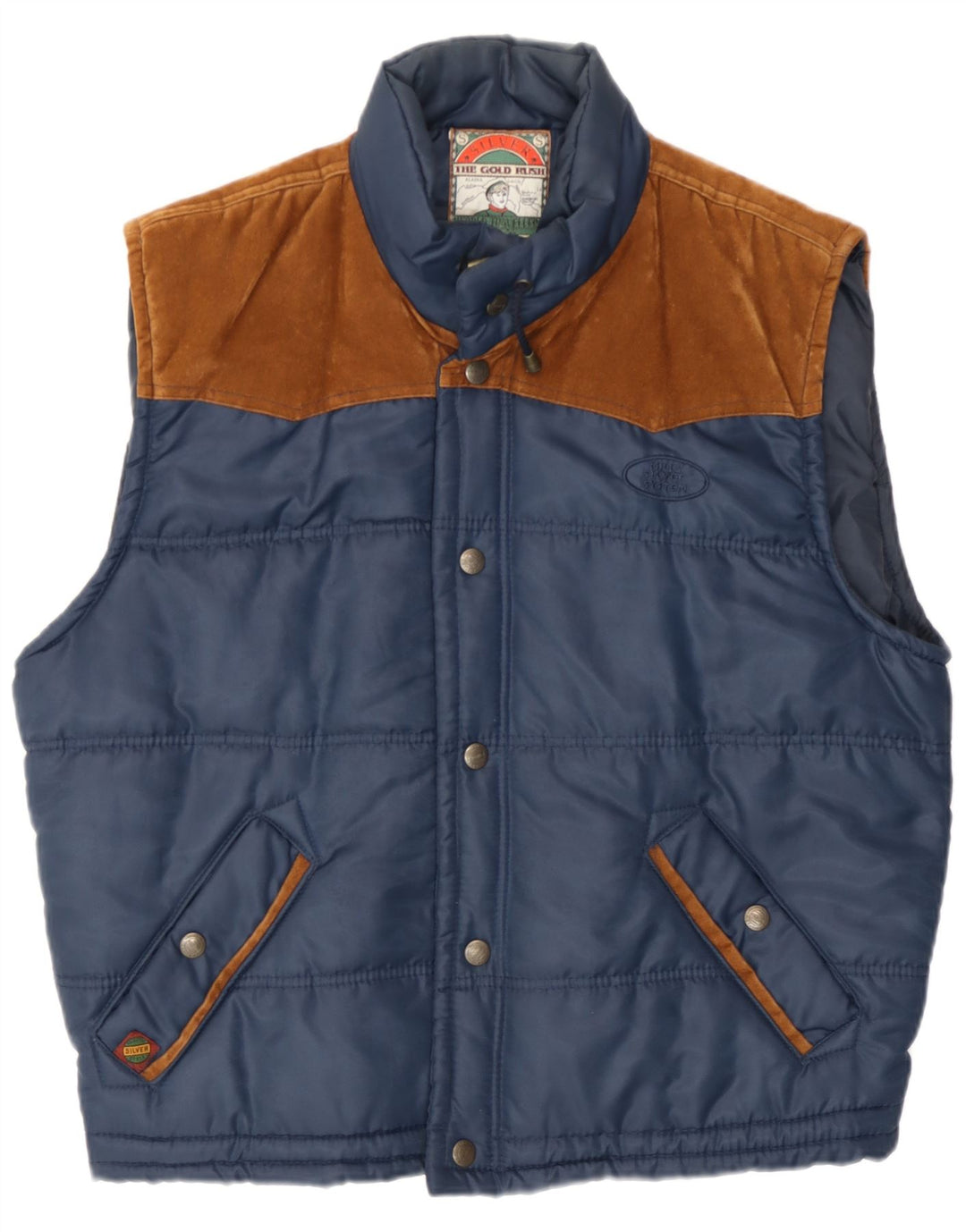 Vintage Polstret Gilet til mænd UK 38 Medium Navy Blue Polyester