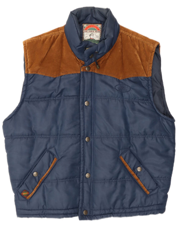 Vintage Polstret Gilet til mænd UK 38 Medium Navy Blue Polyester