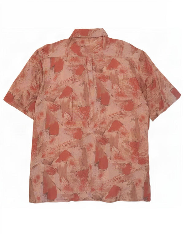 Vintage herre abstrakt mønster kortærmet skjorte medium pink viskose