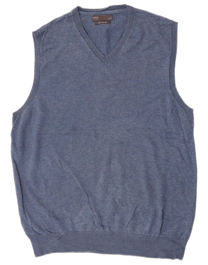 MARKS & SPENCER Herrevest Tank Top Stor Blå Bomuld