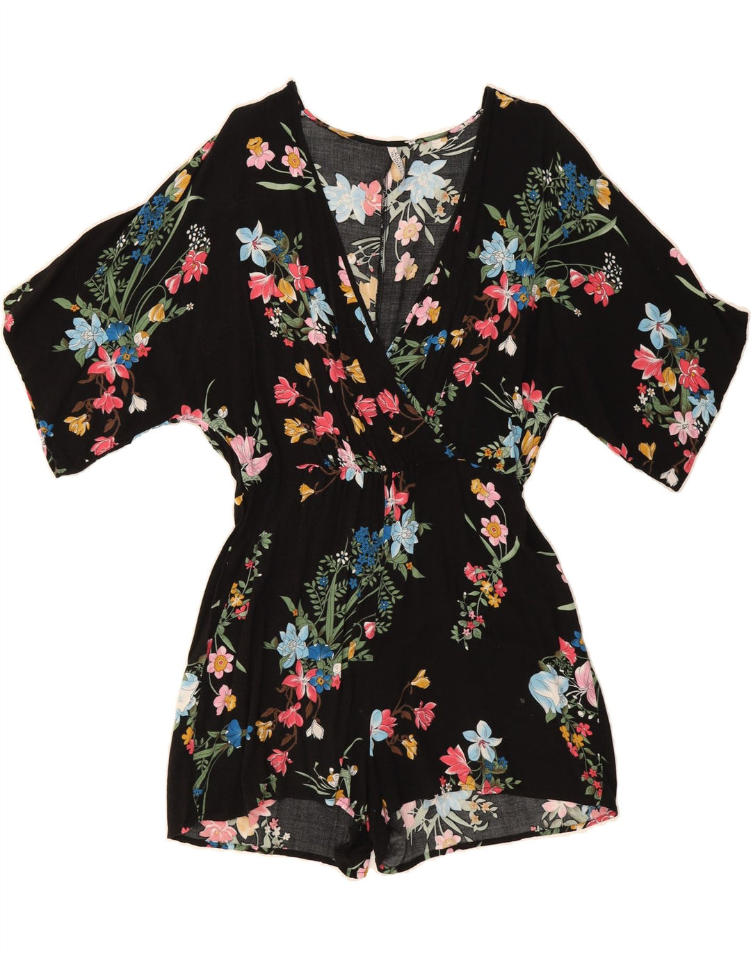 ALCOTT Womens Playsuit UK 16 Large  Black Floral Cotton Vintage Alcott and Second-Hand Alcott from Messina Hembry 