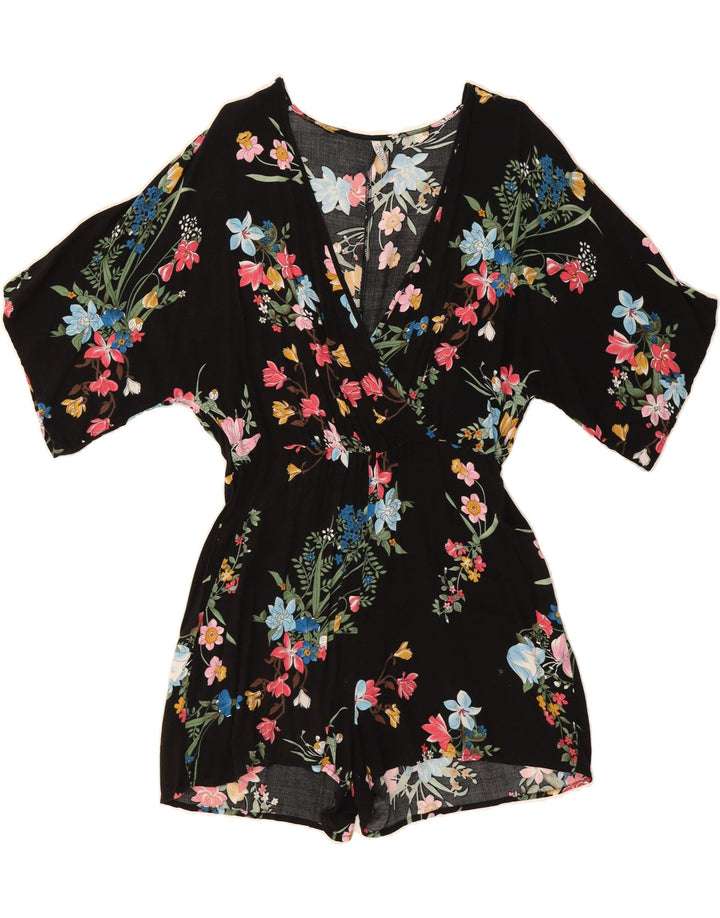 ALCOTT Womens Playsuit UK 16 Large  Black Floral Cotton Vintage Alcott and Second-Hand Alcott from Messina Hembry 