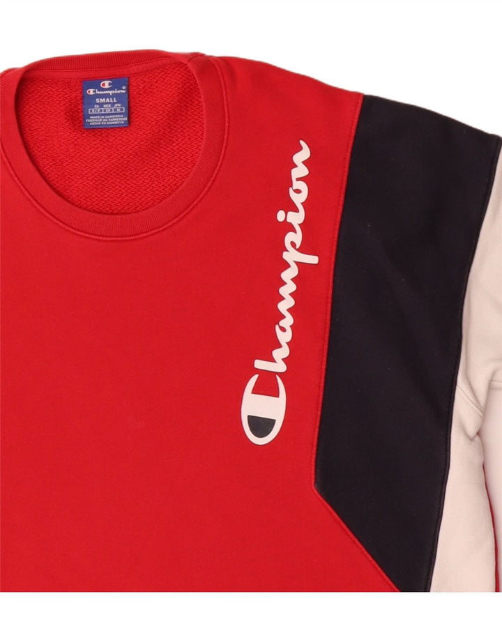 Champion Herre Grafisk Sweatshirt Jumper Lille Rød Colourblock Bomuld