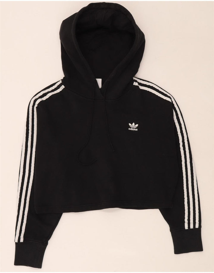 ADIDAS Oversized Crop hættetrøje til kvinder UK 6 XS Sort bomuld