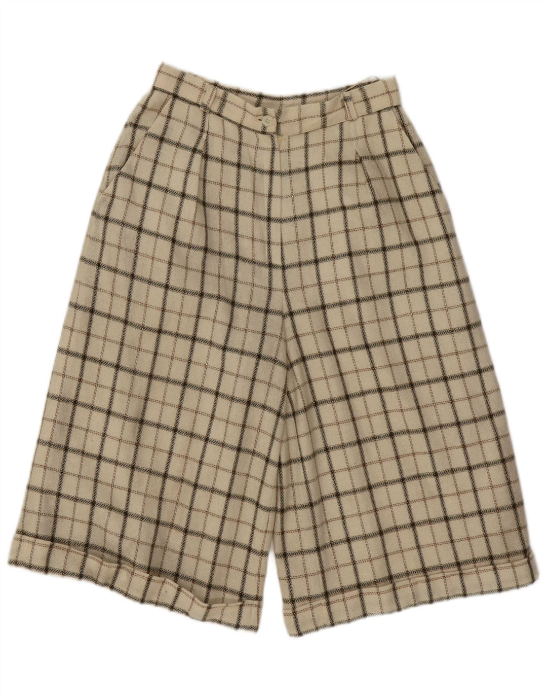 VINTAGE kvinders højtaljede fritidsshorts Medium W26 Beige ternet uld