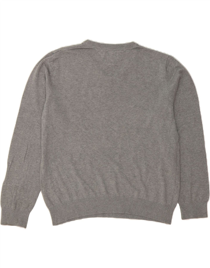 TOMMY HILFIGER Mens V-Neck Jumper Sweater Large Grey Cotton Vintage Tommy Hilfiger and Second-Hand Tommy Hilfiger from Messina Hembry 