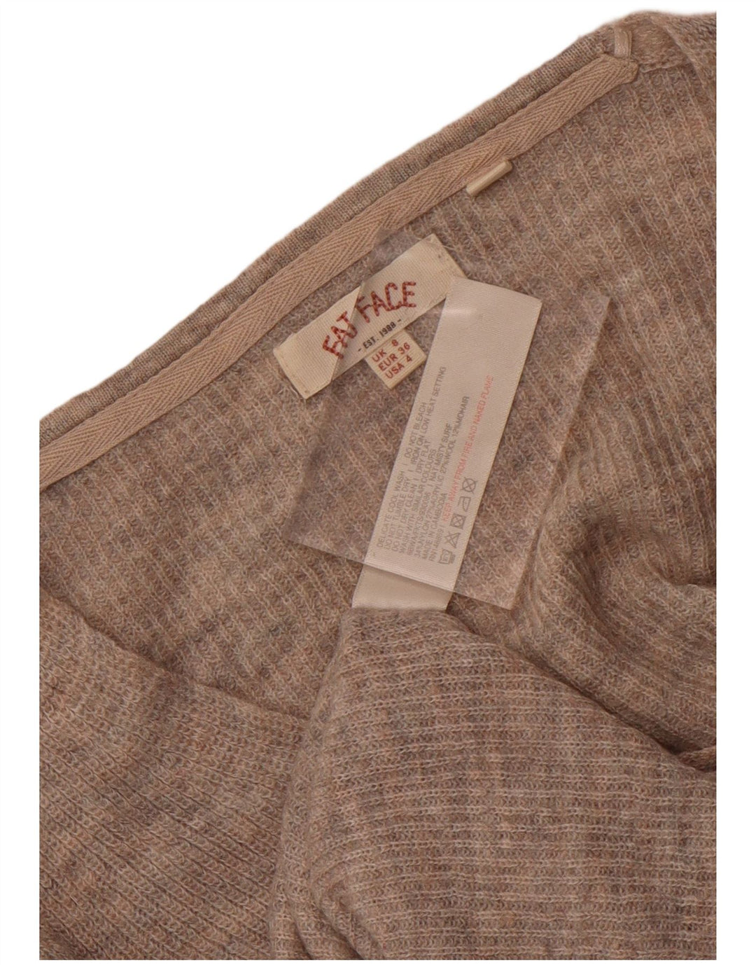 Fat Face Dame V-hals Jumper Sweater UK 8 Small Beige Nylon