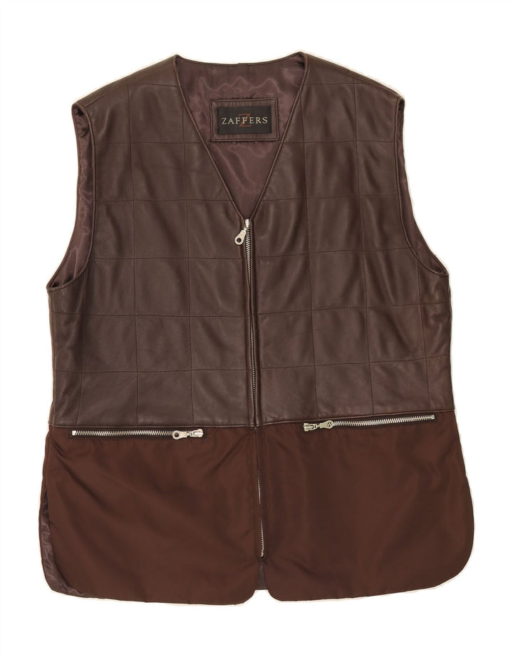 VINTAGE Womens Leather Gilet EU 44 XL Brown Leather Vintage Vintage and Second-Hand Vintage from Messina Hembry 