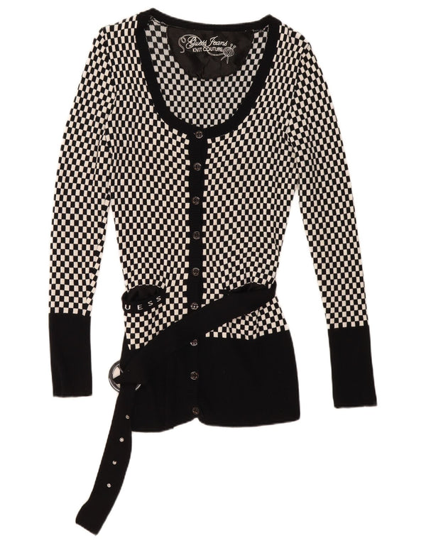 Guess Dame Cardigan Sweater UK 14 Large Black Geometric Viscose