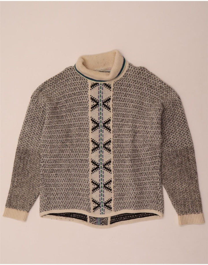 Vintage Herre rullehals sweater stor grå geometrisk uld