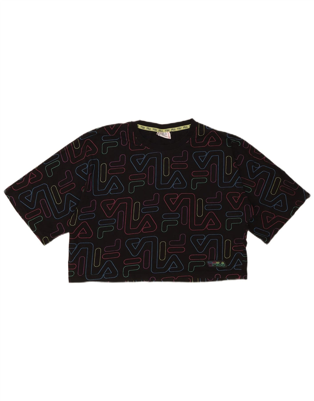 FILA Girls Crop Grafisk T-Shirt Top 15-16 År Sort Bomuld