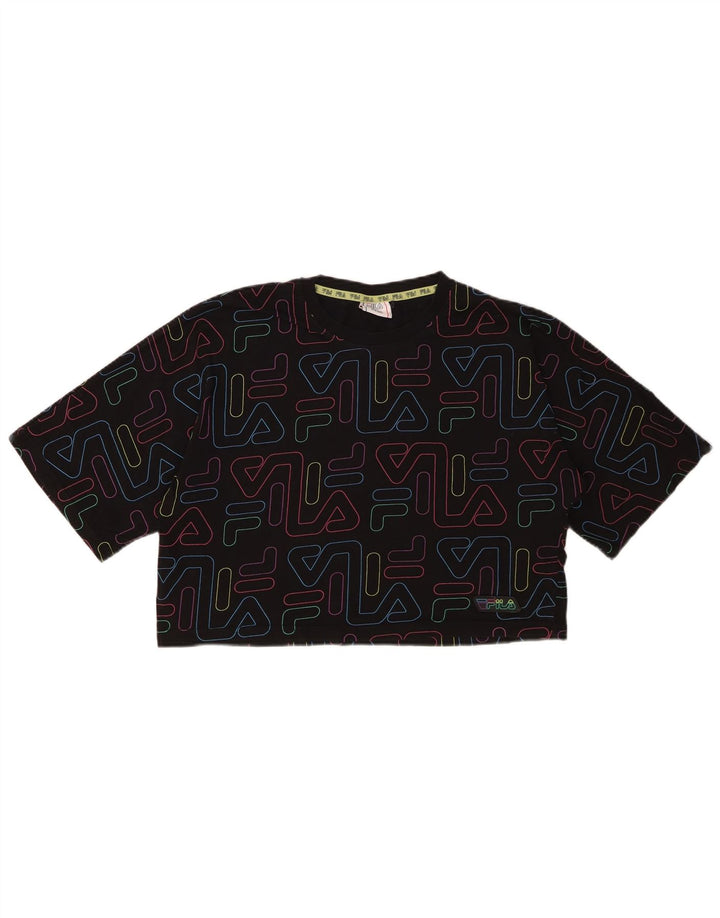 FILA Girls Crop Grafisk T-Shirt Top 15-16 År Sort Bomuld