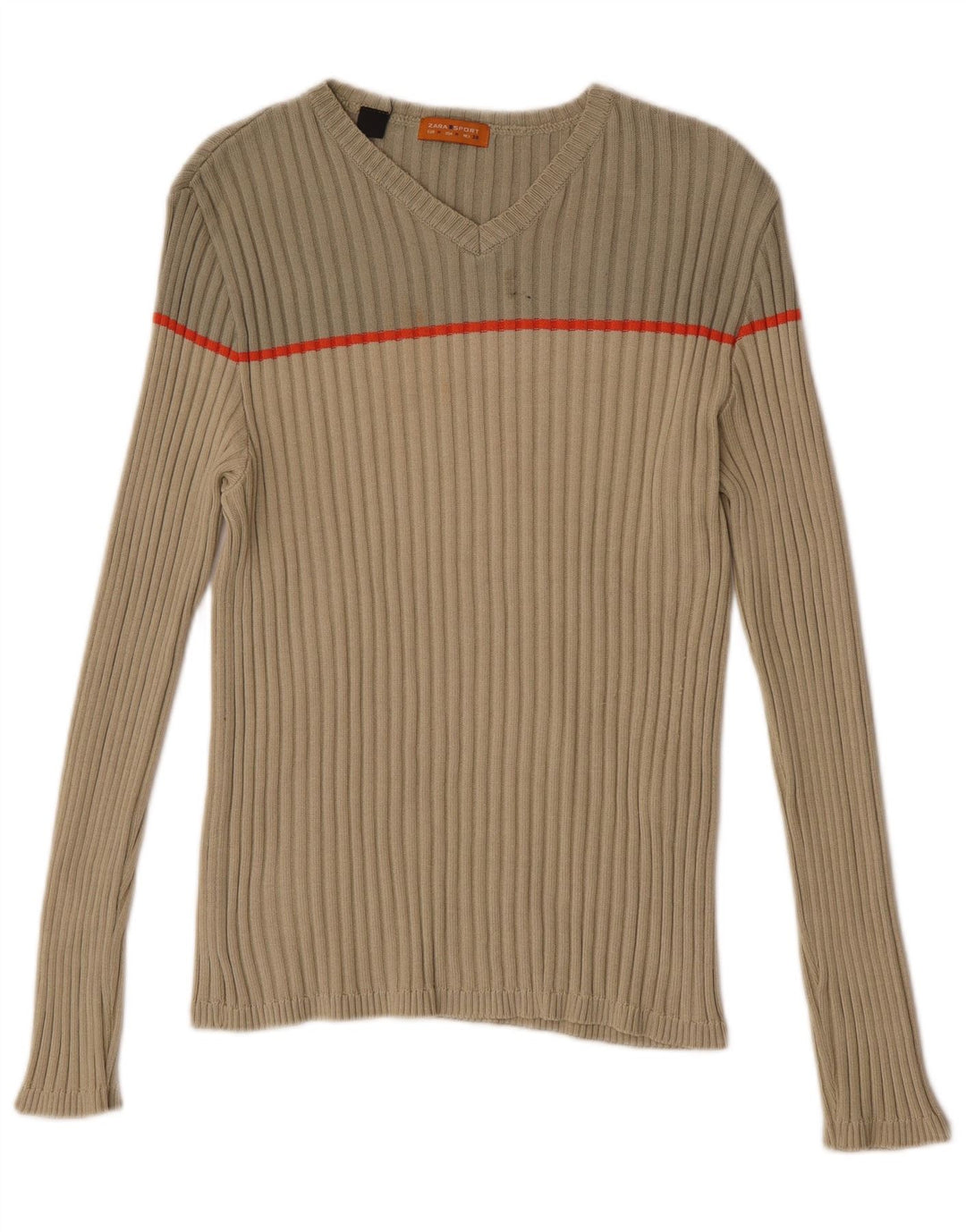 Zara Herre V-hals sweater Medium Beige Colourblock Bomuld
