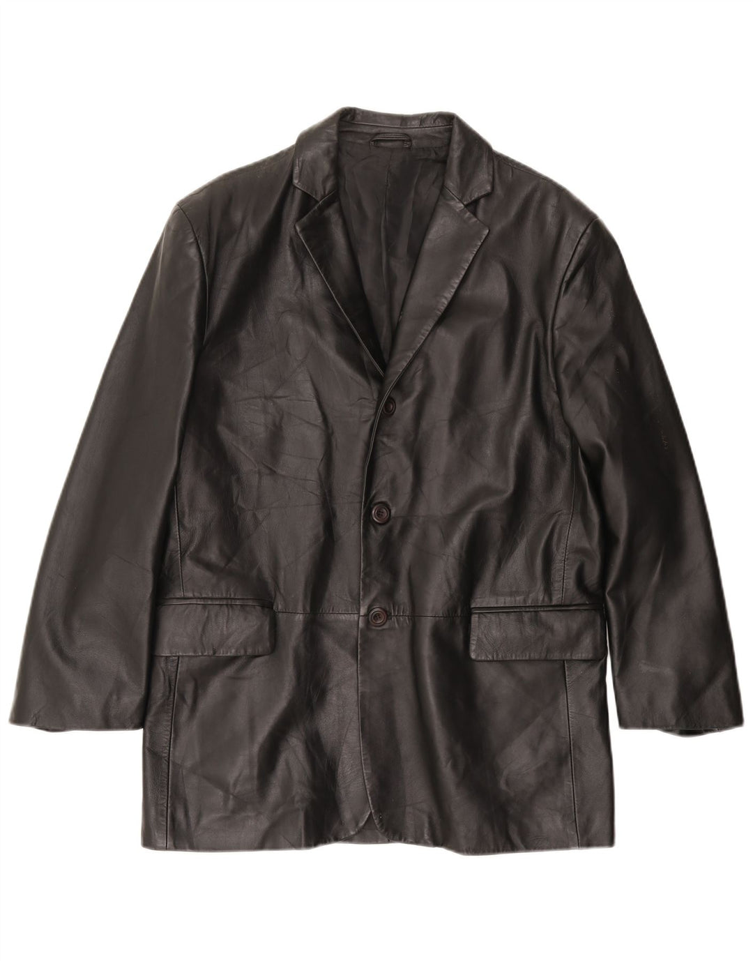 VINTAGE Herre Læderjakke IT 50 Stor Sort Læder