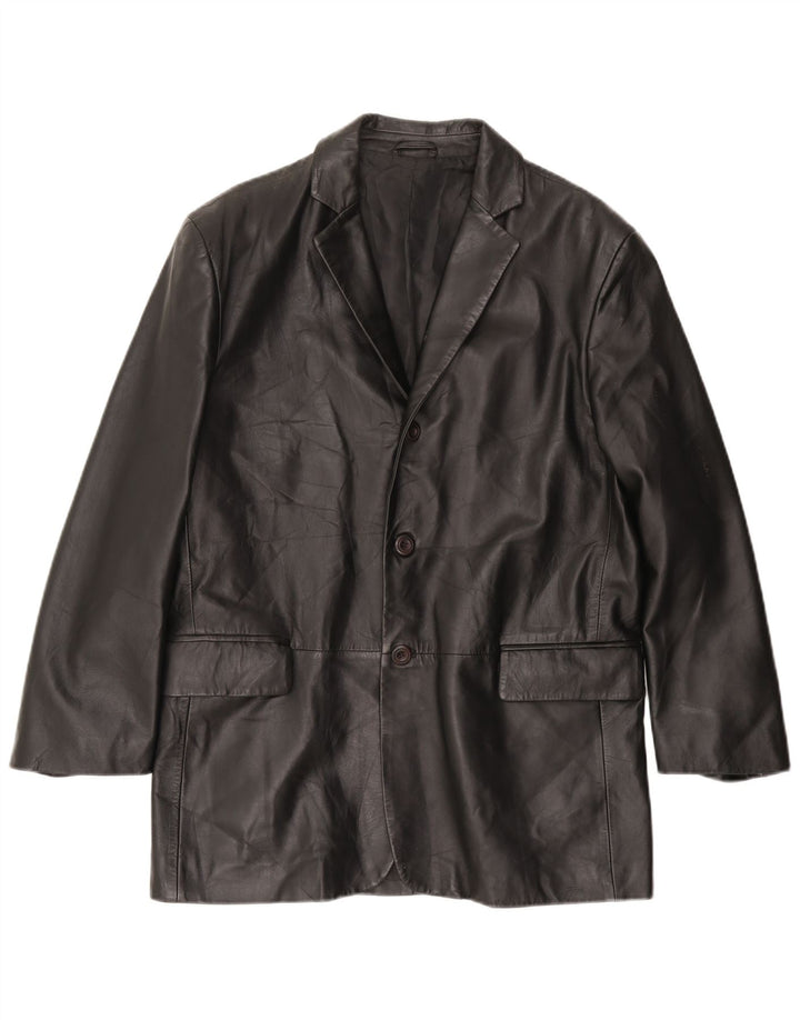 VINTAGE Herre Læderjakke IT 50 Stor Sort Læder