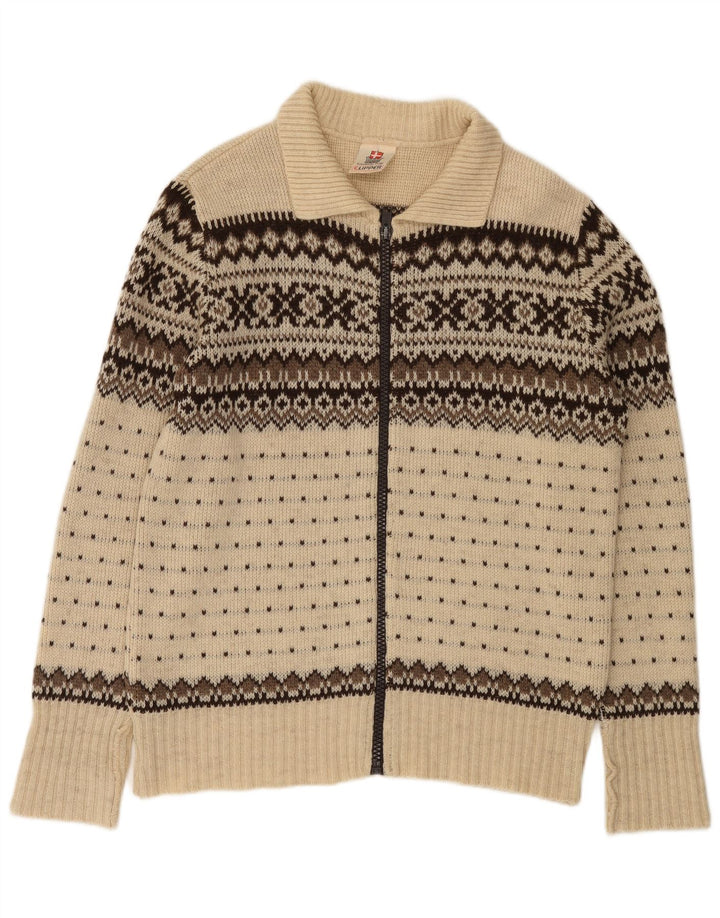 Clipper Herre cardigan sweater IT 54 XL Off White Fair Isle Wool