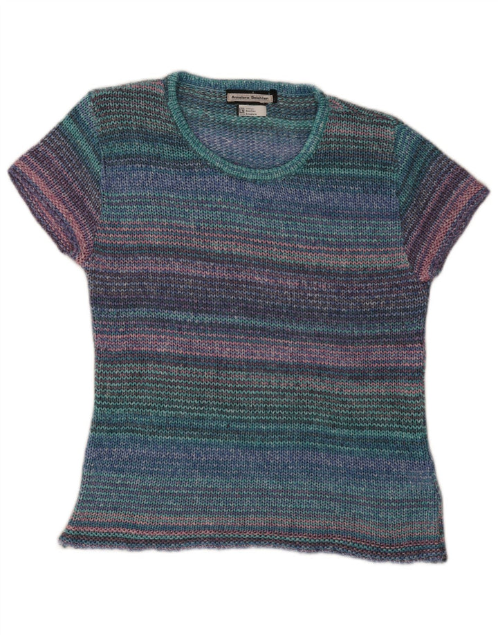 Vintage dame sweater med rund hals IT 42 Medium flerfarvet stribet