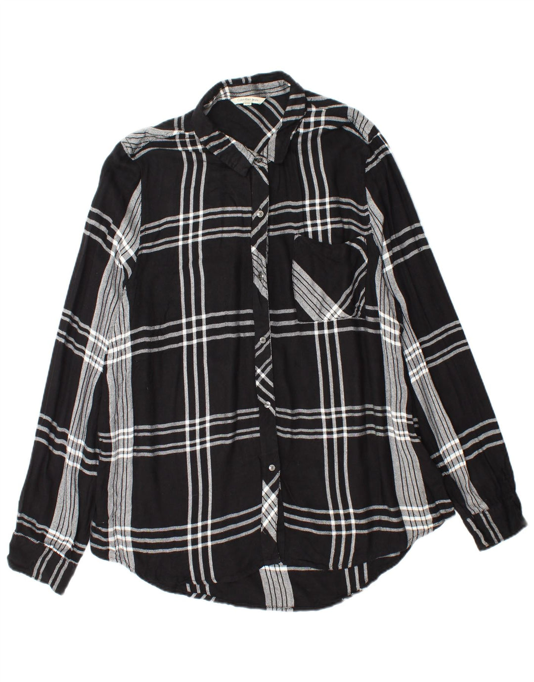 CALVIN KLEIN JEANS Dame Flanellskjorte UK 18 XL Sort Plaid Rayon