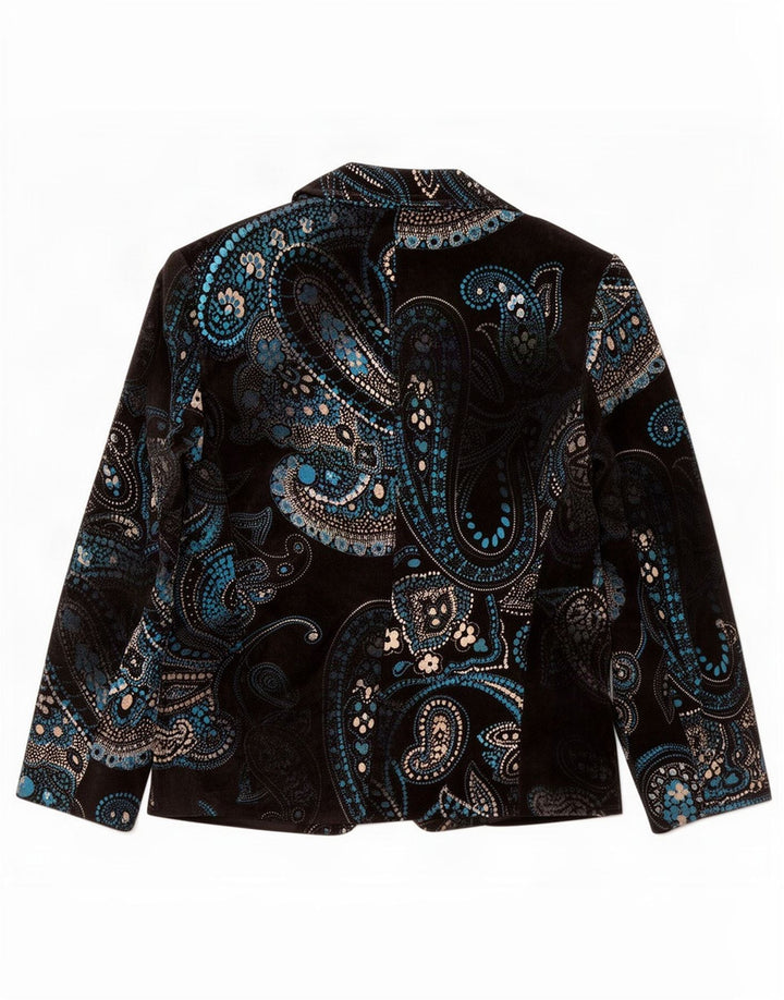 Vintage dame 2-knaps blazerjakke IT 48 XL marineblå Paisley bomuld