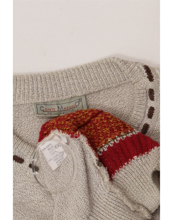 Conte Massimo Herre Crew Neck Jumper Sweater 2XL Grå Geometrisk Bomuld