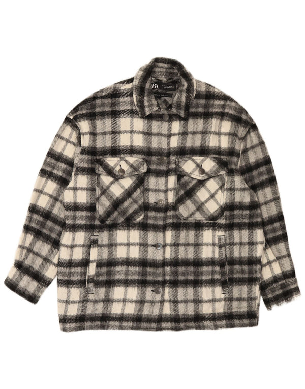 Zara Womens Oversized Bomber Jacket UK 10 Small Grey Check