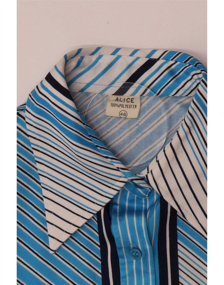 Vintage Dame Skjorte IT 46 Stor Blå Stribet Polyester