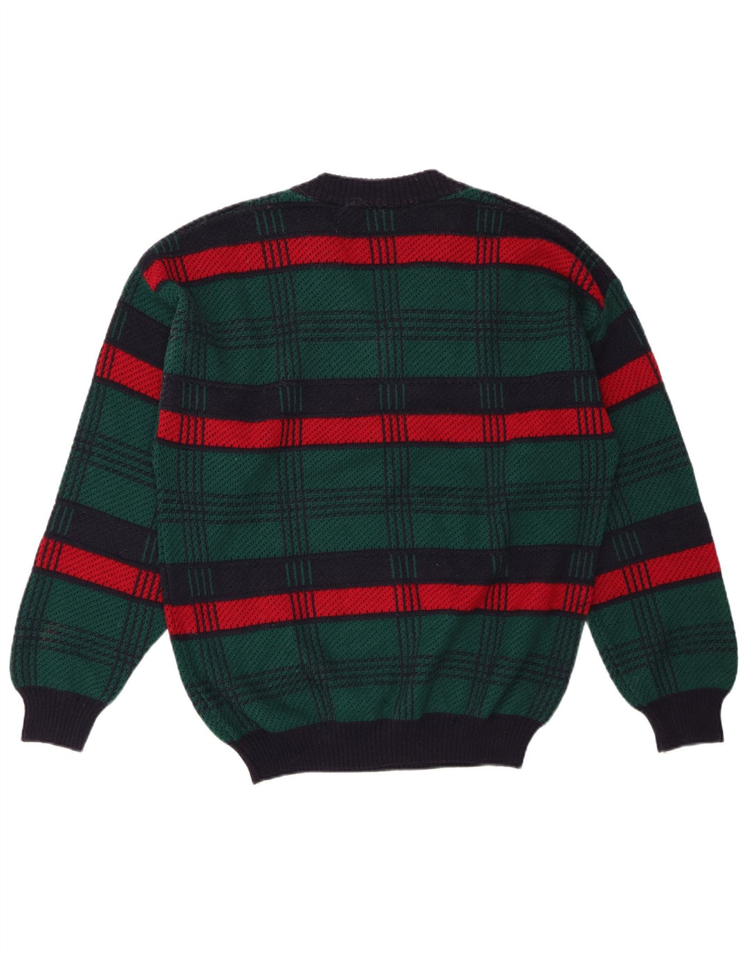 VINTAGE Herre V-hals sweater Stor grøn stribet uld