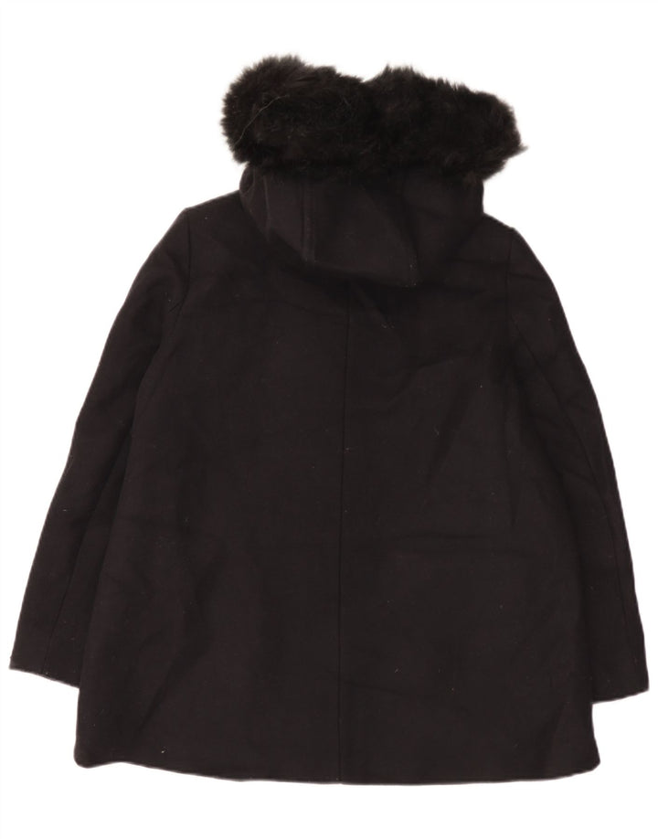Zara Dame Hætte Oversized Overfrakke UK 10 Small Black Wool