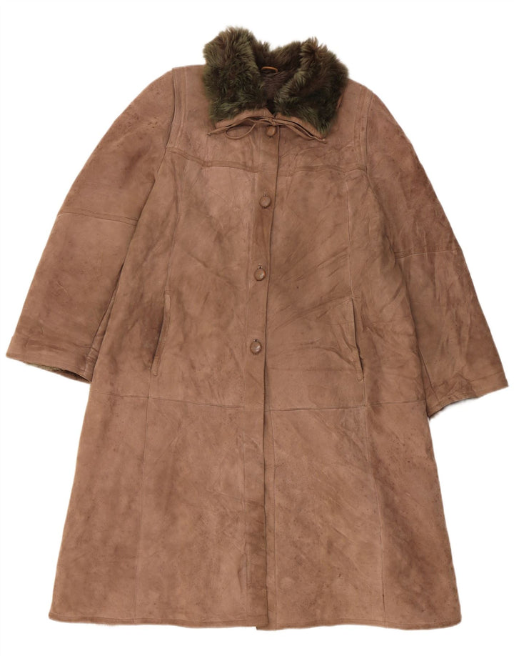 VINTAGE Dame Shearling Coat UK 14 Large Beige
