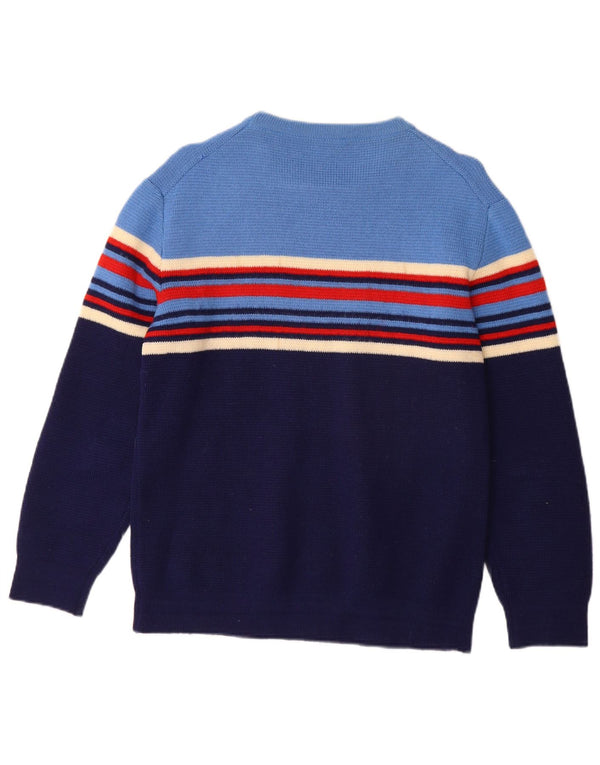 Vintage Womens Boat Neck Jumper Sweater UK 12 Medium Blue Striped New Wool