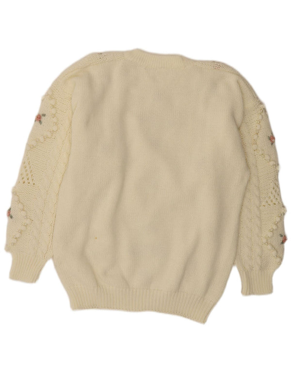 Vintage Dame Crew Neck Jumper Sweater UK 20 2XL Off White Floral