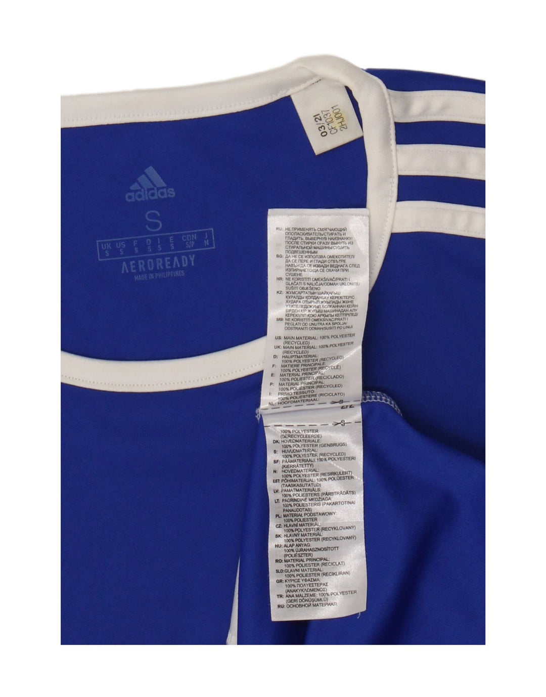 ADIDAS Mens Aeroready T-Shirt Top Small Blue Colourblock Polyester Vintage Adidas and Second-Hand Adidas from Messina Hembry 